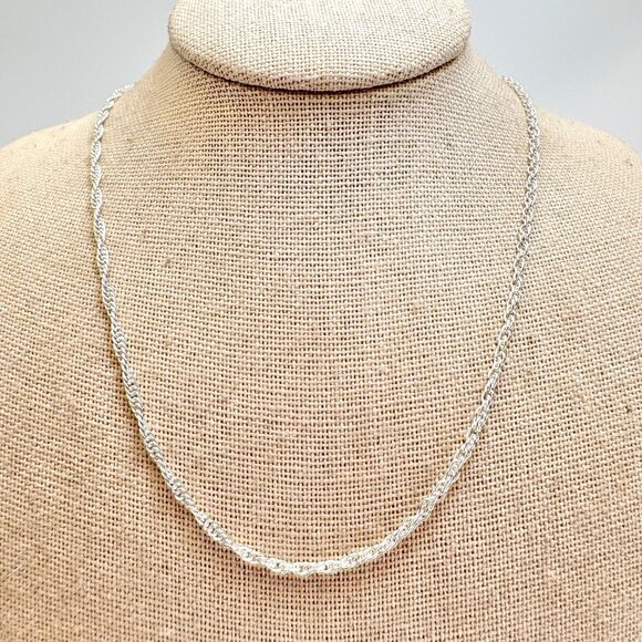 Sterling Silver 925 Round Link Chain Necklace Spring Ring Clasp Size 16" Length - Picture 1 of 9